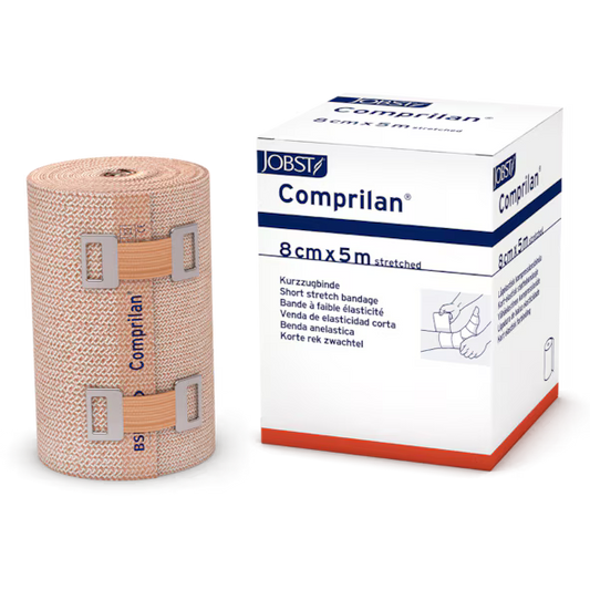 JOBST Comprilan short stretch compression bandage applied to lower leg for venous and lymphedema care