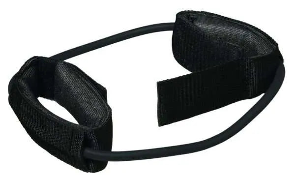 Black - CanDo Exercise Tubing with padded ankle and wrist cuffs for portable strength and resistance training