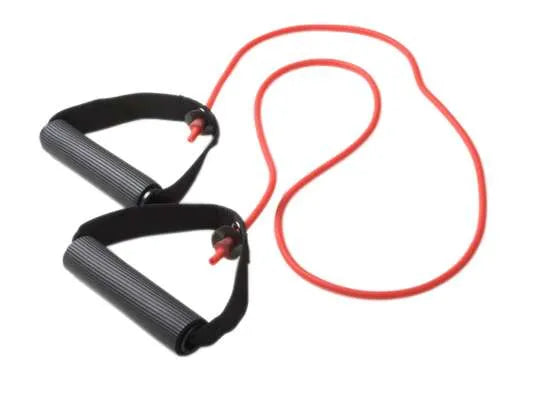 Red - CanDo Exercise Tubing with Handles for portable resistance training, strength workouts, and rehabilitation exercises