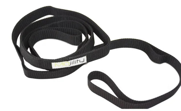 Mojility Rehab Stretch Strap in black. Image depicting only the strap.