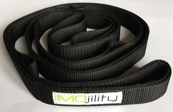 Black strap with 'MOJILITY' label on a white background