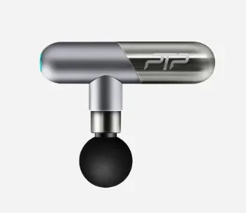 PTP MYOXV Mini Massage Gun with 4 massage heads and travel case for deep tissue percussion therapy and muscle recovery