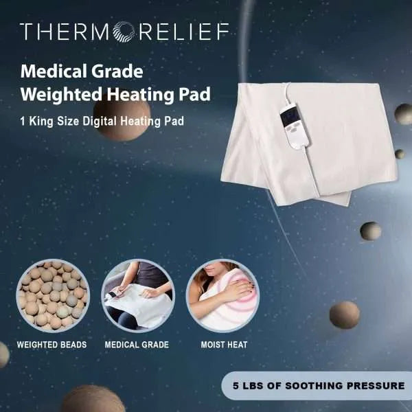 Thermo Relief Digital Weighted Moist Heating Pad with ceramic clay beads for deep tissue heat therapy and muscle relief
