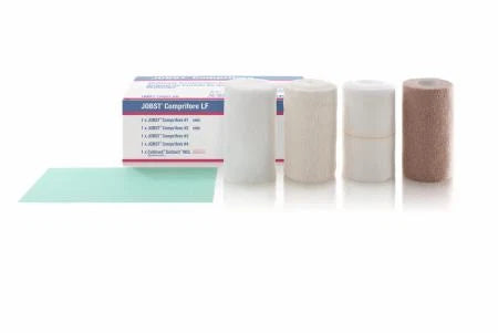 JOBST Comprifore multi-layer compression bandage system applied to leg for venous ulcer treatment