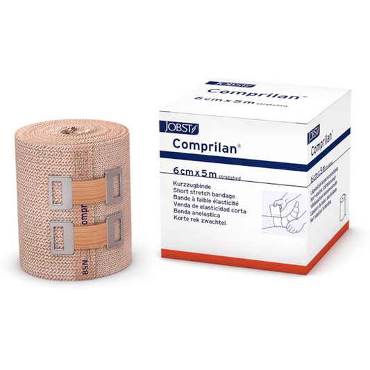 JOBST Comprilan short stretch compression bandage applied to lower leg for venous and lymphedema care